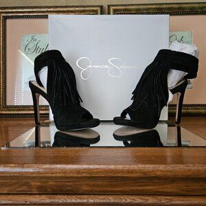 Jessica Simpson Marienna Fringe Booties – Black Suede, Size 6M